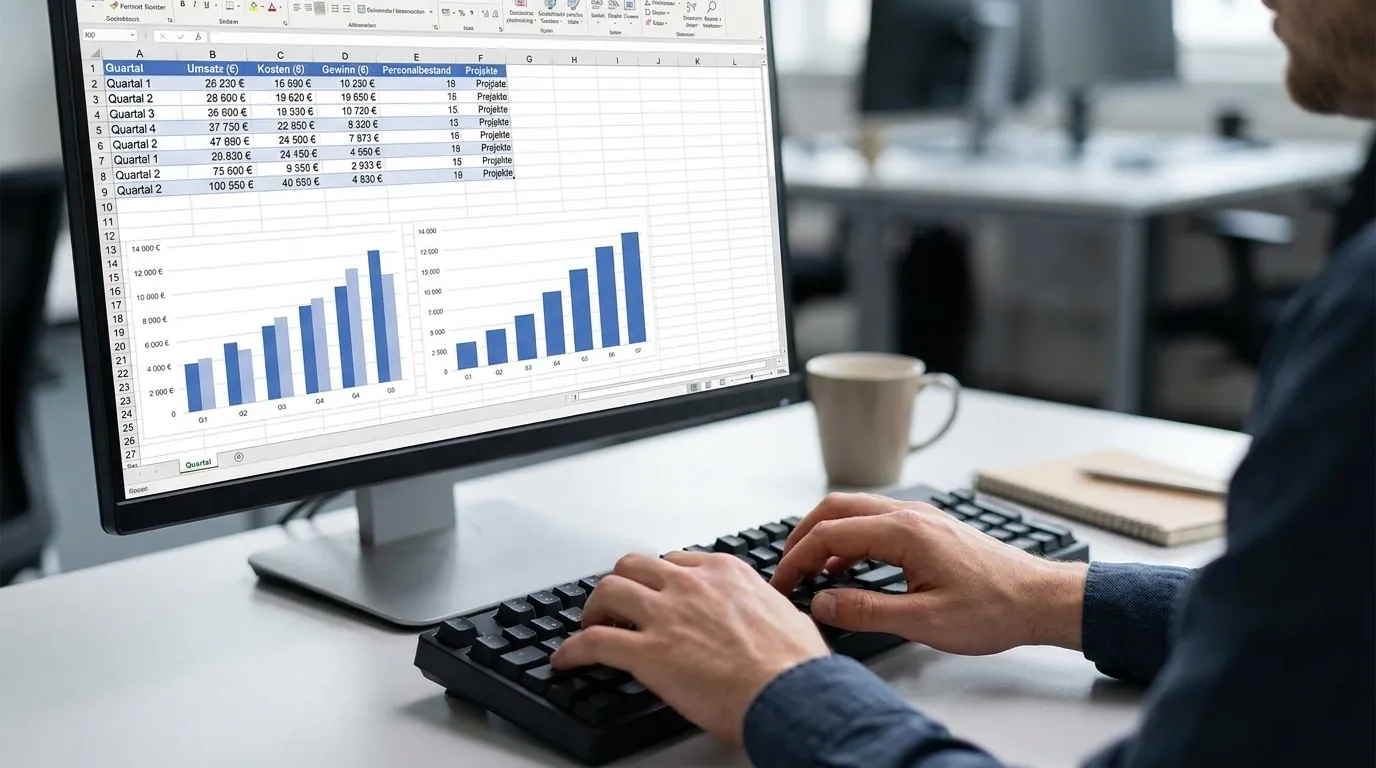 Arbeit an einer Tabellenkalkulation mit Diagrammen und Kennzahlen